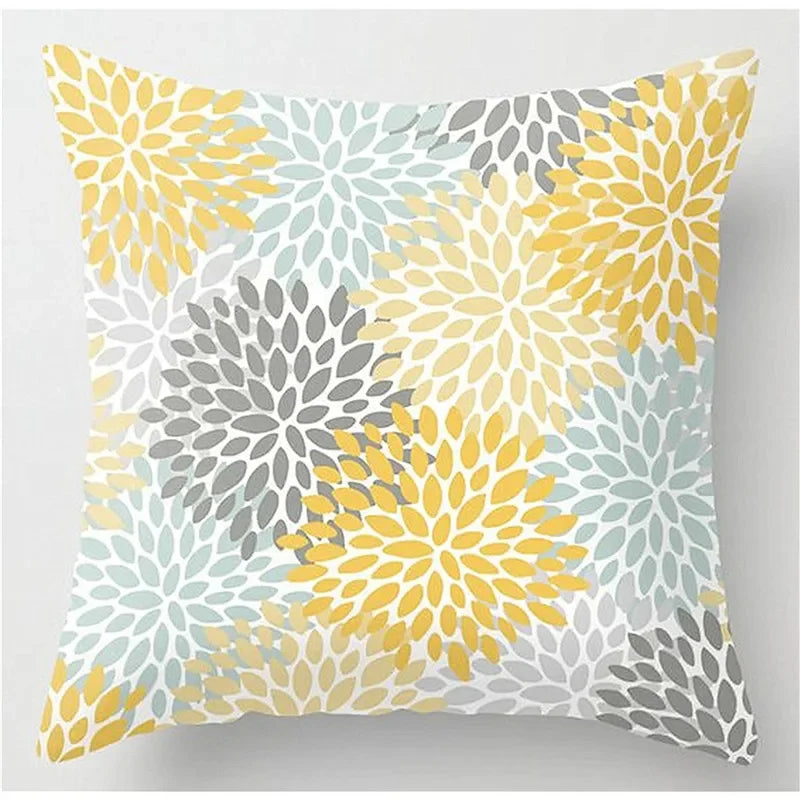 Yellow Floral Leaves Pattern Cushion Cover for Modern Living Room by Axyaa