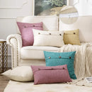 Axyaa Ivory Square Pillow Cover 18x18 with Coconut Buttons, Farmhouse Style