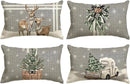 Axyaa Christmas Reindeer Pillowcase 30x50cm Gray Stripe Winter Holiday Couch Decor