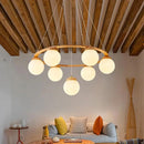 Nordic Wooden Chandelier with White Glass Ball Design for Axyaa Home Lighting