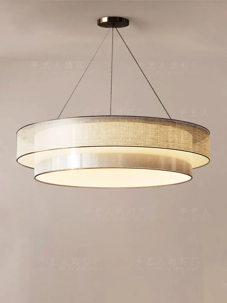 Axya Zen Circle Chandelier: Elegant Fabric Lighting for Living Room, Bedroom, Study, and Dining Room.