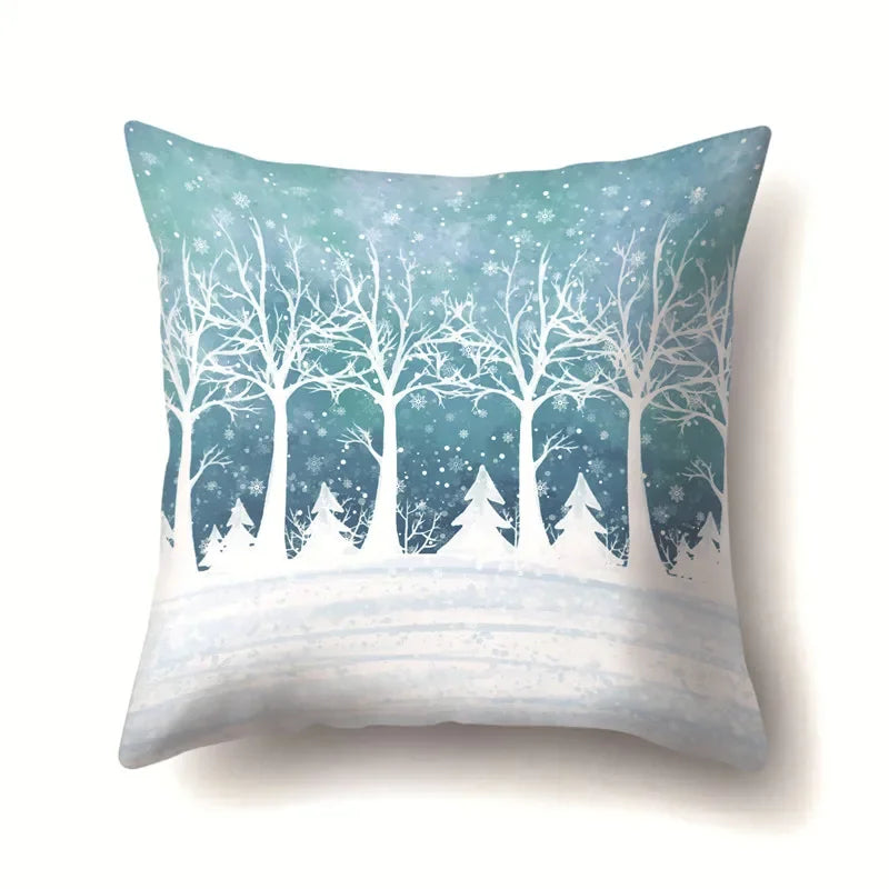 Axyaa Winter Snow Scene Print Pillow Cover for Home Decor 45X45CM