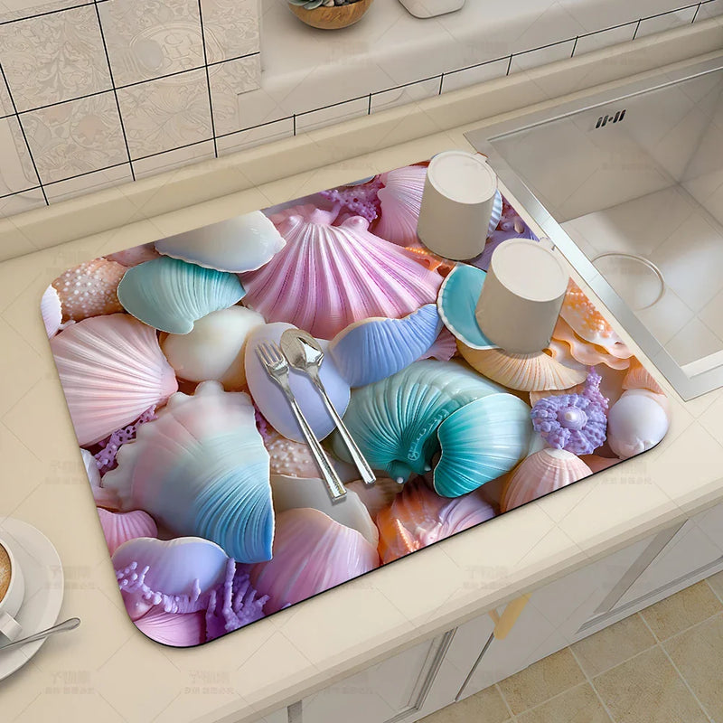 Axyaa 3D Visual Effect Drain Mat - Absorbent, Non-Slip, Anti-Mildew Kitchen Tableware Mat