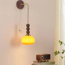 Axyaa Walnut Wood LED Wall Lamp with Pull Chain Switch