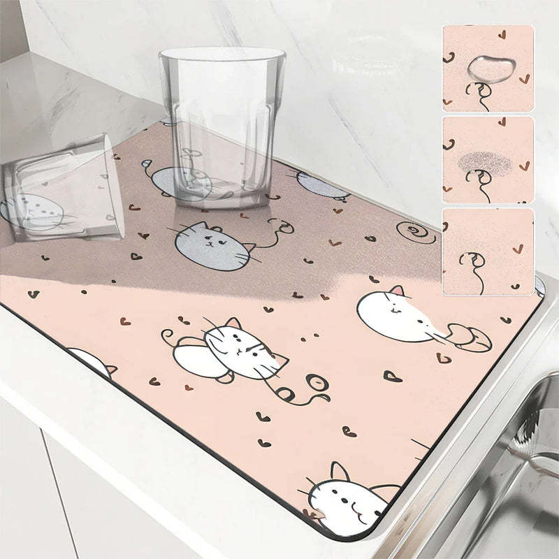 Axyaa Watercolor Polka Kitchen Drying Mat - Quick Dry Dish Draining Pad