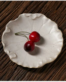 Axyaa Retro Style Steak Plate with Irregular Lotus Leaf Design, Creative Ceramic Dessert Dish
