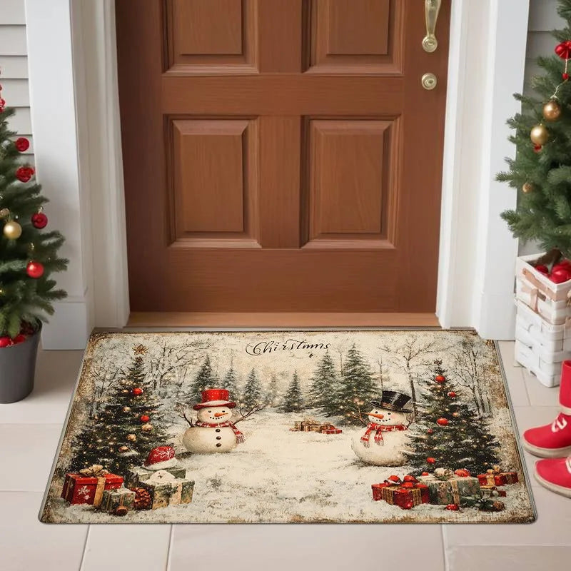 Axyaa Snowman & Christmas Tree Pattern Non-Slip Floor Mat