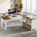 Axyaa L-Shaped Executive Desk with Reversible File Cabinet and Storage Drawers