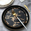 Axyaa Golden Marble Pattern Ceramic Plate - New Nordic Style Steak Plate