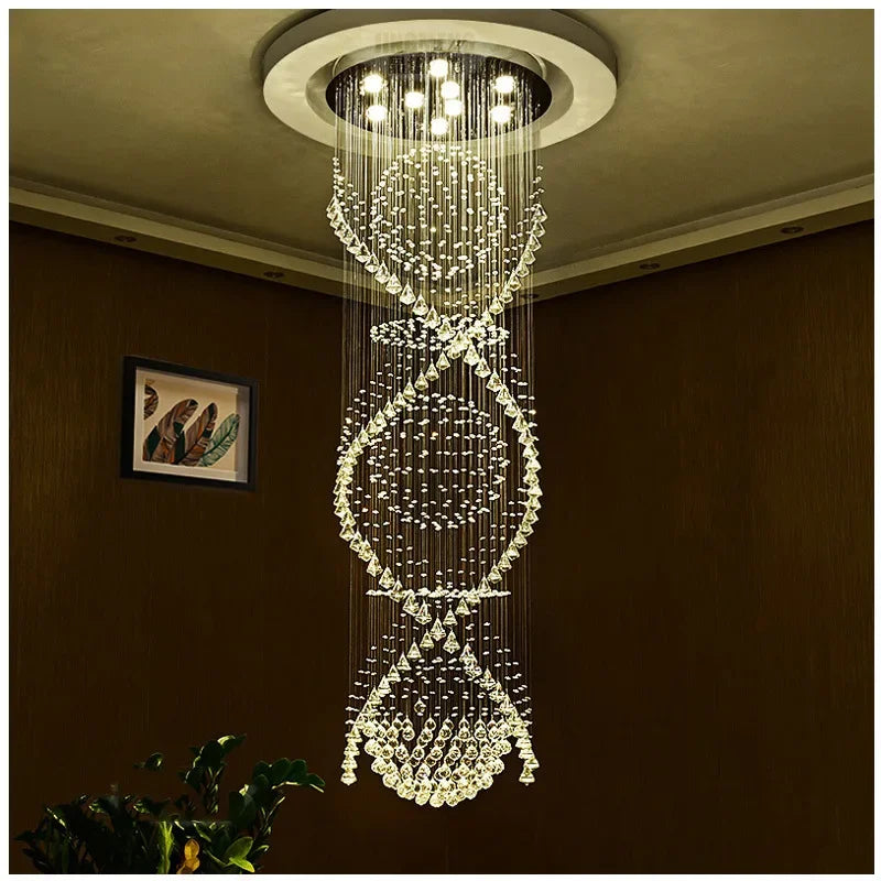 Axyaa Luxury Crystal Chandelier for Staircase, Modern LED Home Decor Lighting
