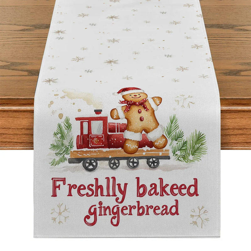Axyaa Christmas Gingerbread Snowflake Table Runner for Home Wedding Centerpieces
