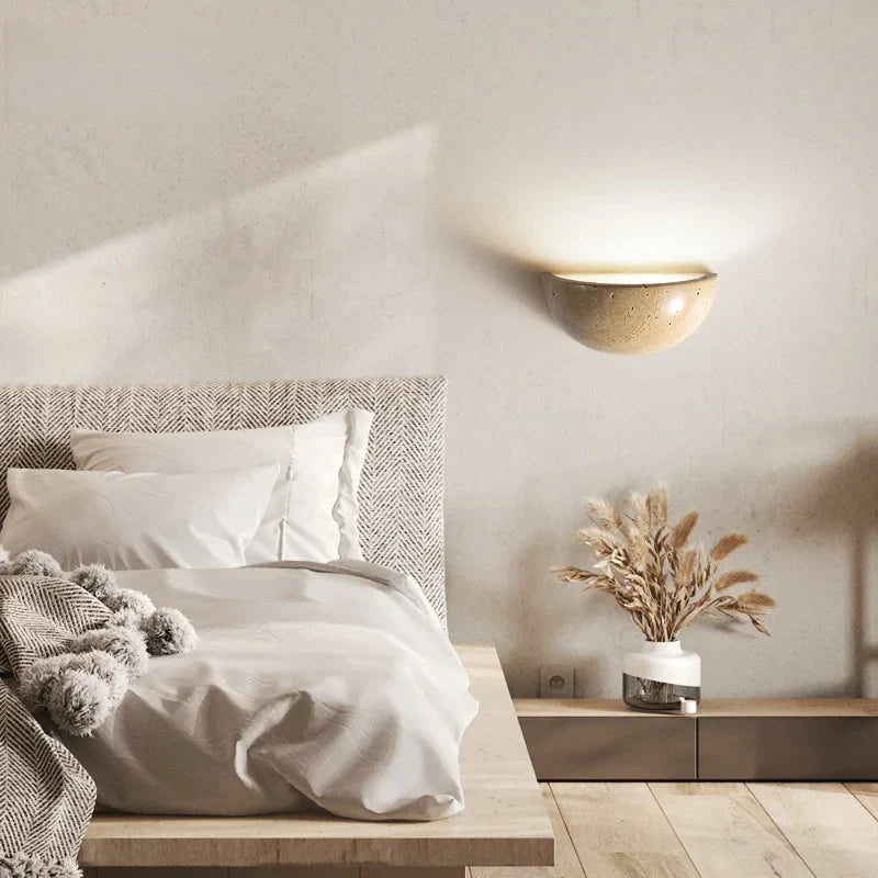 Axyaa Yellow Travertine Stone LED Wall Lamp for Interior Lighting