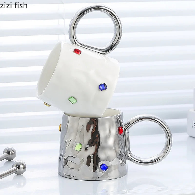 Axya Ceramic Electroplated Tea Coffee Milk Cups for Office Couples
