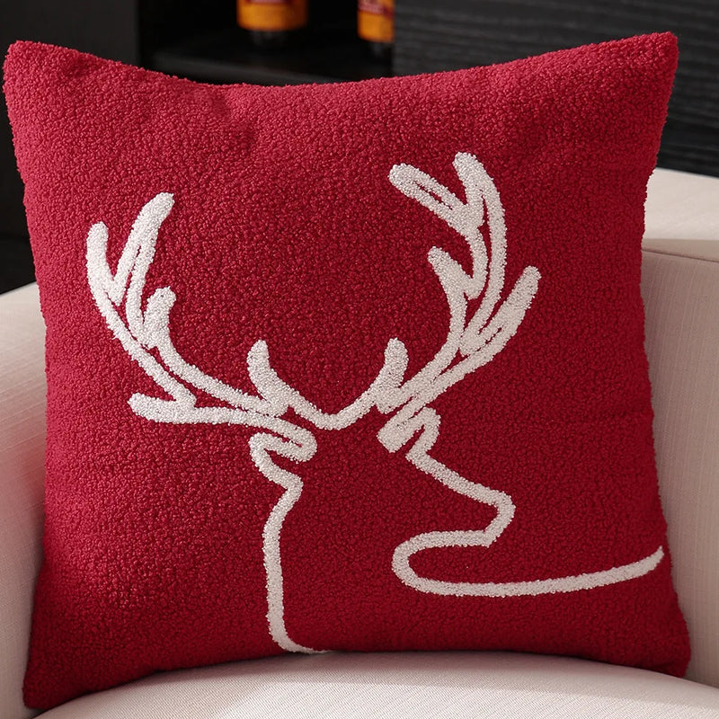 Axyaa Christmas Reindeer Pillow Cover Embroidered Home Decoration 45x45cm