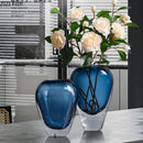 Axyaa Navy Blue Bubble Glass Vase for Table Decoration and Floral Arrangement
