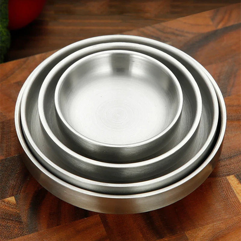 Axyaa Stainless Steel Double Layer Sauce Dip Bowls Snack Plate for BBQ Seasoning