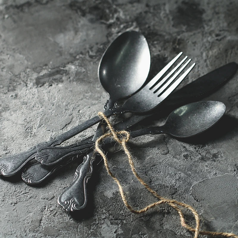 Axya Vintage Spoon Knife Fork Set, Table Shoot Cutlery Props