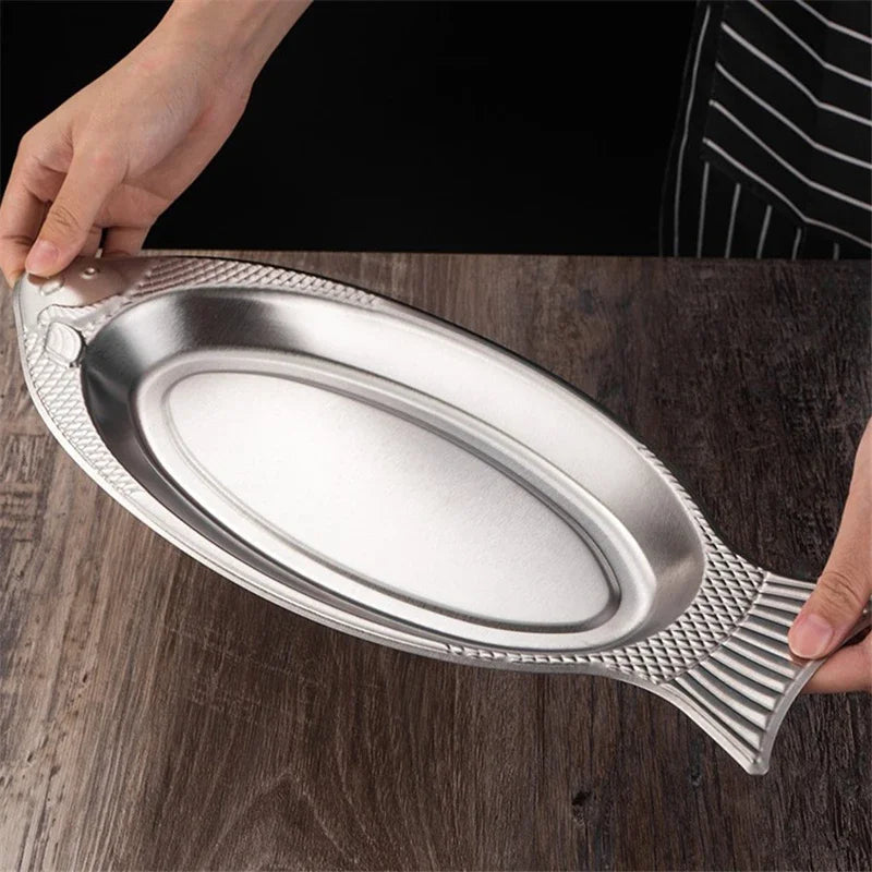 Axya Stainless Steel Steamed Fish Plate, Creative Egg Plate, Barbecue Tray - Korean Style