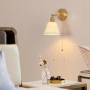 Axyaa Copper LED Wall Light Pull Chain Switch Modern Ceramic Bedside Lamp