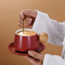 Axyaa Wooden Ceramic Coffee Cup Saucer Set - Modern Tea Dessert Mug