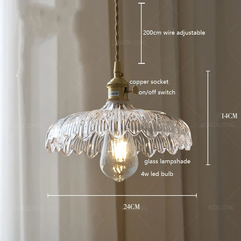 Axyaa White Green Glass LED Pendant Light with Copper Socket