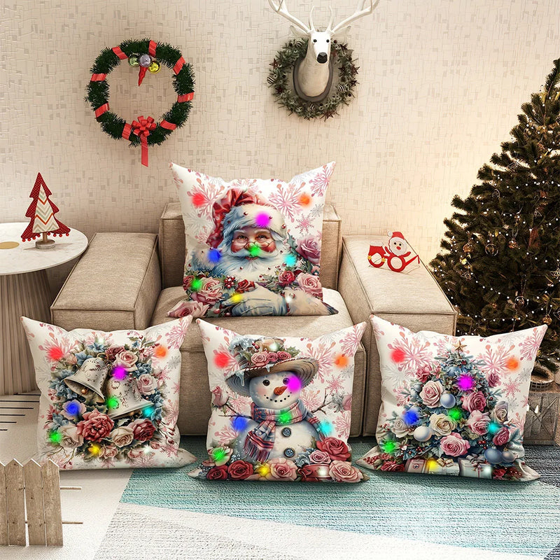 Axyaa LED Luminous Pillowcase with Santa Claus Snowman Rose Design