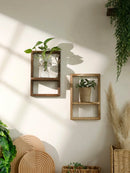 Axyaa Black Wooden Square Plant Flower Pot Shelf for Boho Home Decor