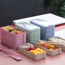 Axyaa 3-layer Wheat Straw Lunch Box with Dinnerware, Microwavable Bento Box for Adults