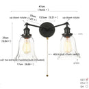 Axyaa Glass Black LED Wall Sconce 2 Heads Vintage Bedroom Bathroom Light