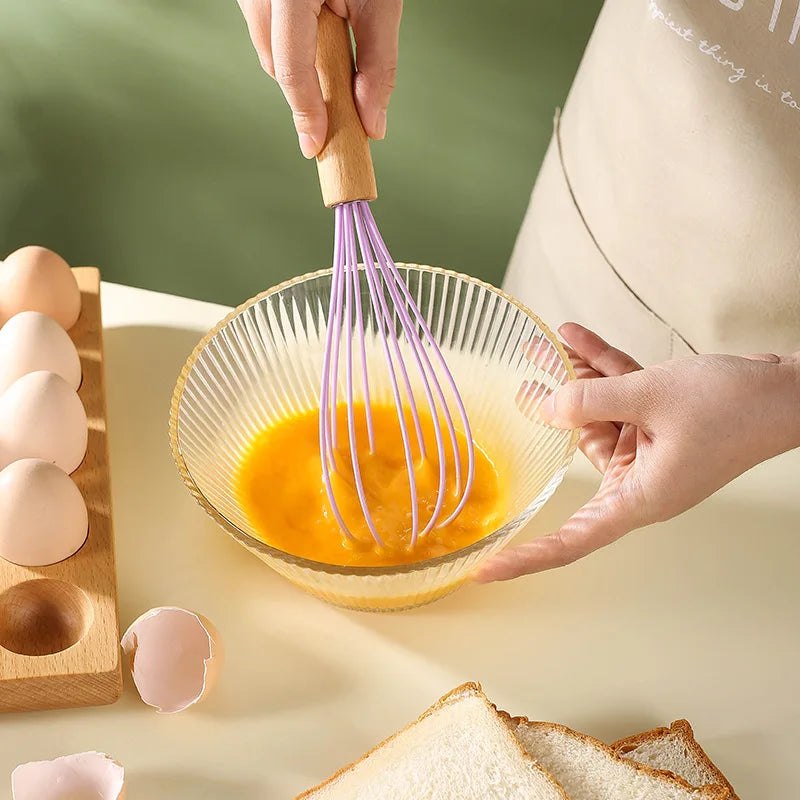 Axyaa Wooden Handle Silicone Whisk Mixer - Kitchen Baking Tool
