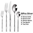 Axyaa Sliverware Set: 30Pcs Stainless Steel Cutlery with Bamboo Handle