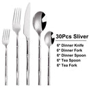 Axyaa Bamboo Handle Cutlery Set - Stainless Steel Dinnerware Mirror Finish