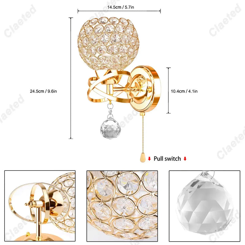 Axyaa Crystal Wall Sconce: Elegant Bedroom Bedside Lamp E27 EU Style Home Lighting