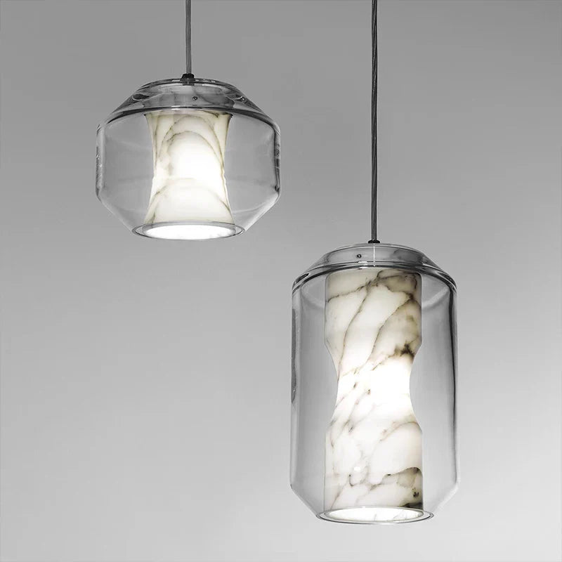 Axyaa Marble Glass Chandelier LED Pendant Lamps for Indoor Room Decor