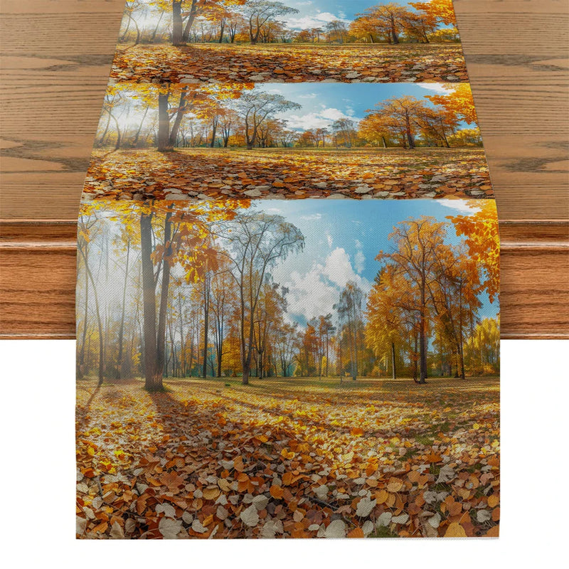 Axyaa Deciduous Sunshine Table Runner: Elegant Dining Table Decor for Kitchen & Weddings