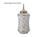 Axyaa Ceramic Storage Jar & Vase: White Gold Luxury Decor & Flower Arrangement