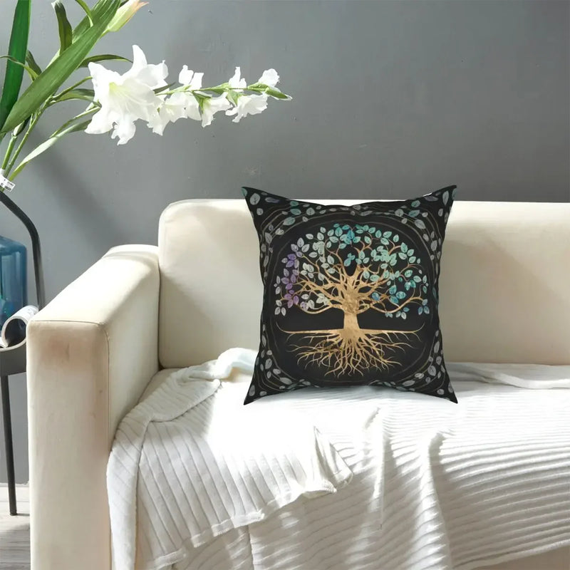 Axyaa Tree of Life Mystic Viking Gold Cushion Cover Pillowcase