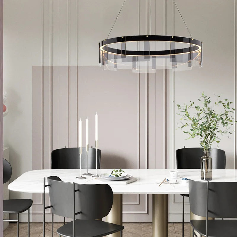 Axyaa Stratos Glass Circle LED Pendant Light: Luxury Ceiling Chandelier for Kitchen Island