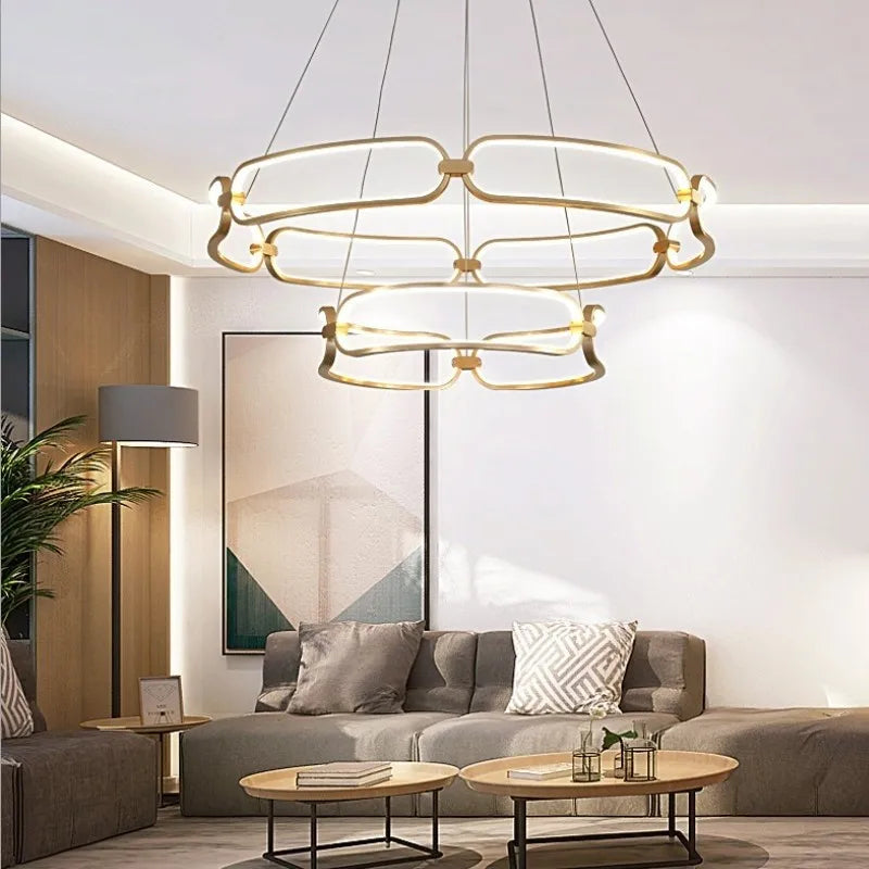 Axyaa Adara Chandelier: Luxury LED Ring Light for Modern Living Room Decor