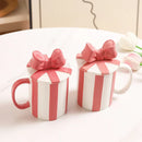 Axyaa Red Stripe Ceramic Coffee Cup with Lid Home Milk Mug
