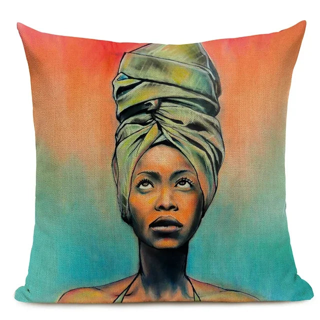 African Nation Women Portrait Pillow Cover for Home Decor by Axyaa