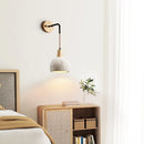Axyaa Japanese Style LED Wall Light for Bedroom & Restaurant - Wood Pull Chain Switch & Cement Bedside Lamp