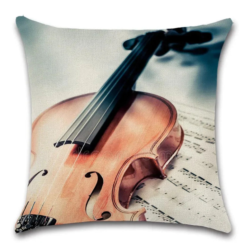 Axyaa Violin Print Decorative Square Pillowcase Cotton Linen Cover