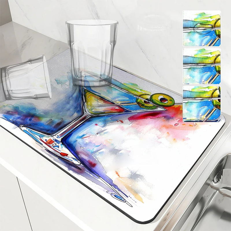 Axyaa Square Anti-Slip Absorbent Drain Pad for Dishes and Cups