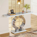 Axyaa Mirrored O-Shaped 43-Inch Console Table: Modern Glass Sofa Table Mirror Finish