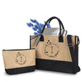Axyaa Trendy Letter Print Jute Tote Bag Set, Large Waterproof Zipper Shoulder Bag