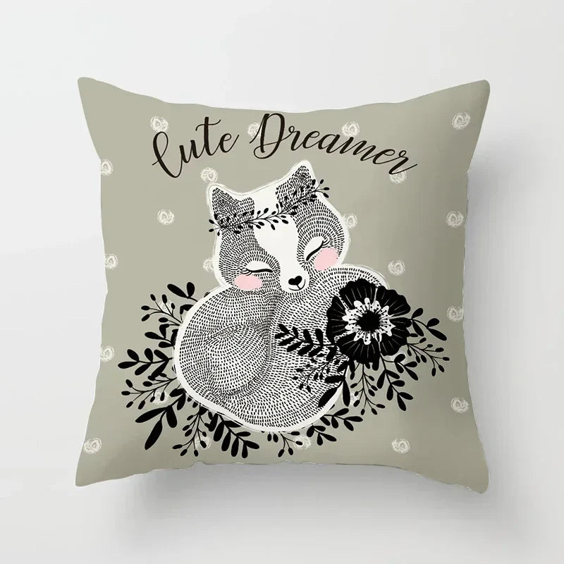 Axyaa Cartoon Animal Cushion Cover 45*45 Sofa Pillowcase Decorative Throw Pillow