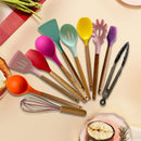 Axyaa 12PCS Silicone Kitchen Utensils Set with Wooden Handle - Non-Stick Cookware & Egg Beaters