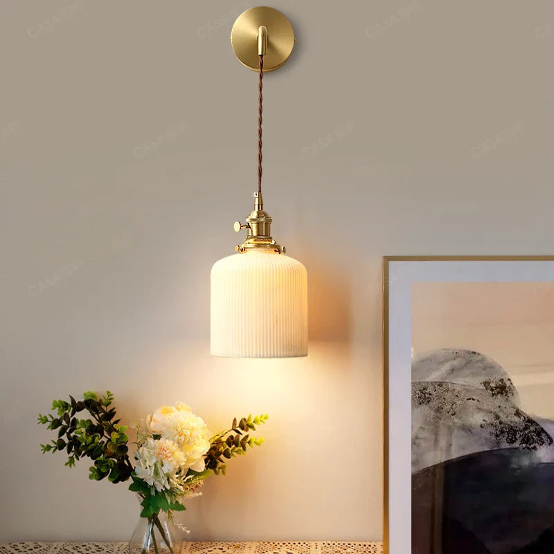 Axyaa Nordic LED Wall Light - Adjustable Copper Ceramic Fixture for Bedroom Living Room