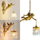 Axyaa Brass Angel Pendant Chandelier with Crystal Flower Wall Sconce Light